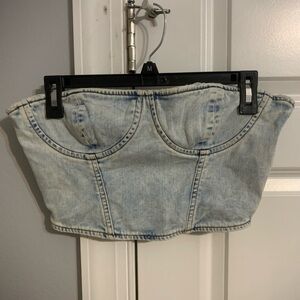 SER.O.YA Denim Bustier in Light Blue
